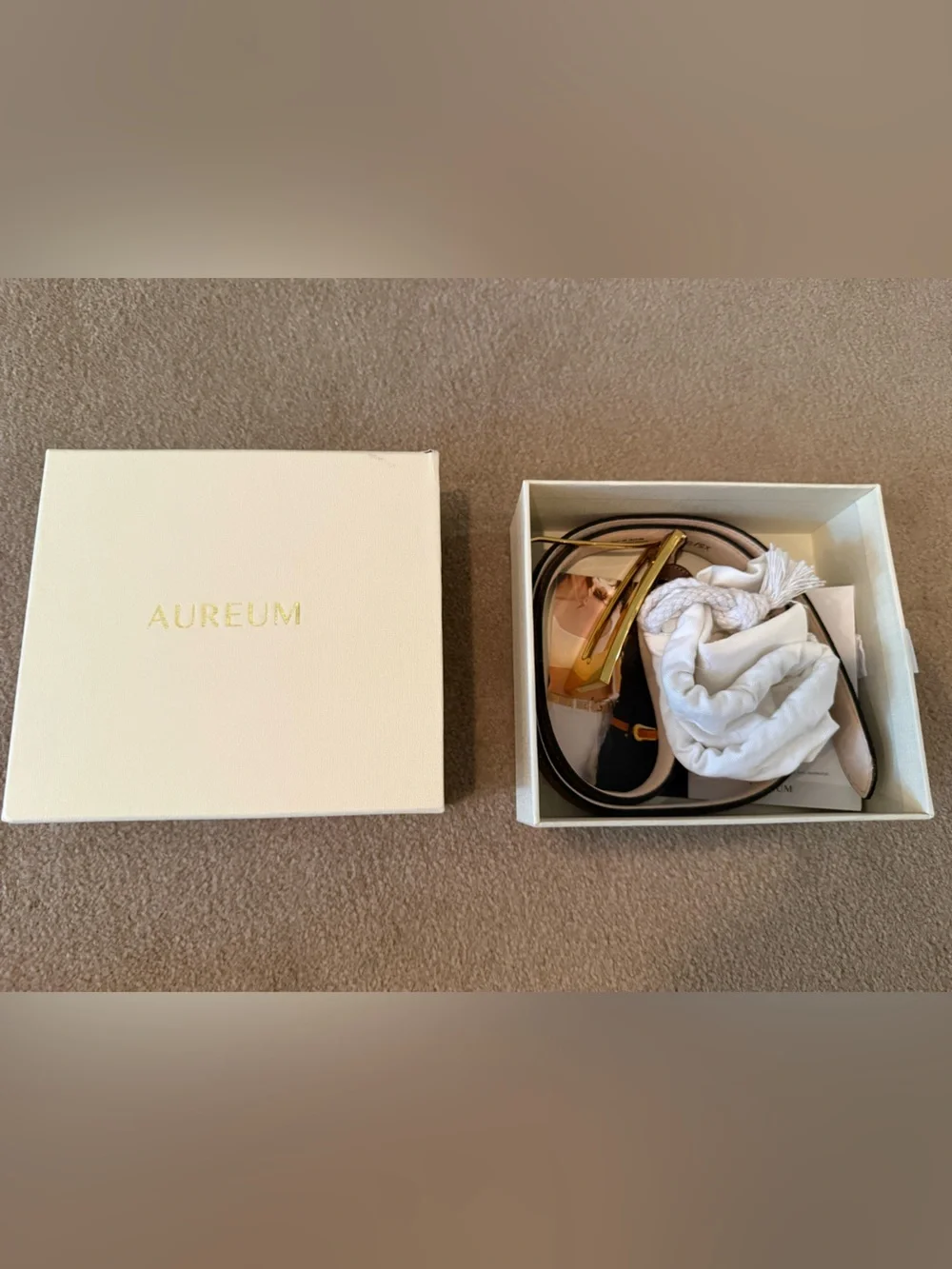 AUREUM Brown Suede Belt with Gold Buckle